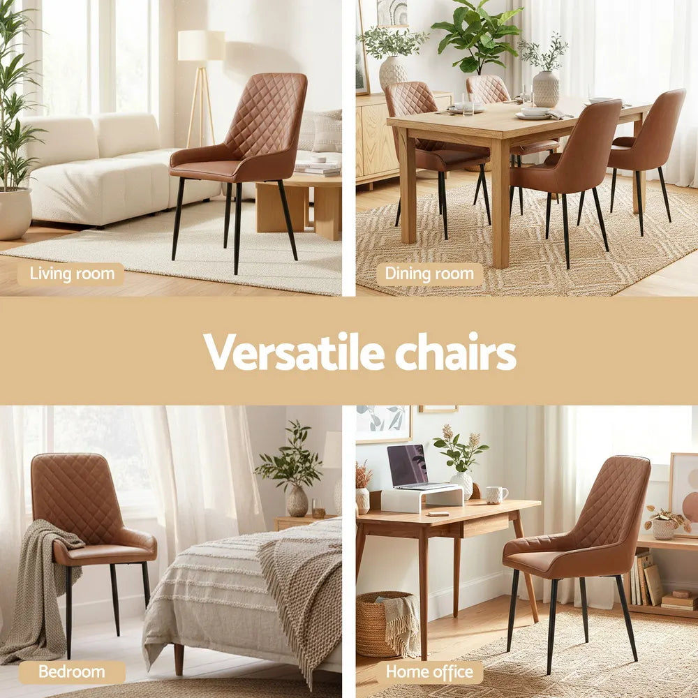 Artiss 4x Dining Chairs Retro PU Leather Kitchen Lounge Cafe Accent Chair Brown - Image 5