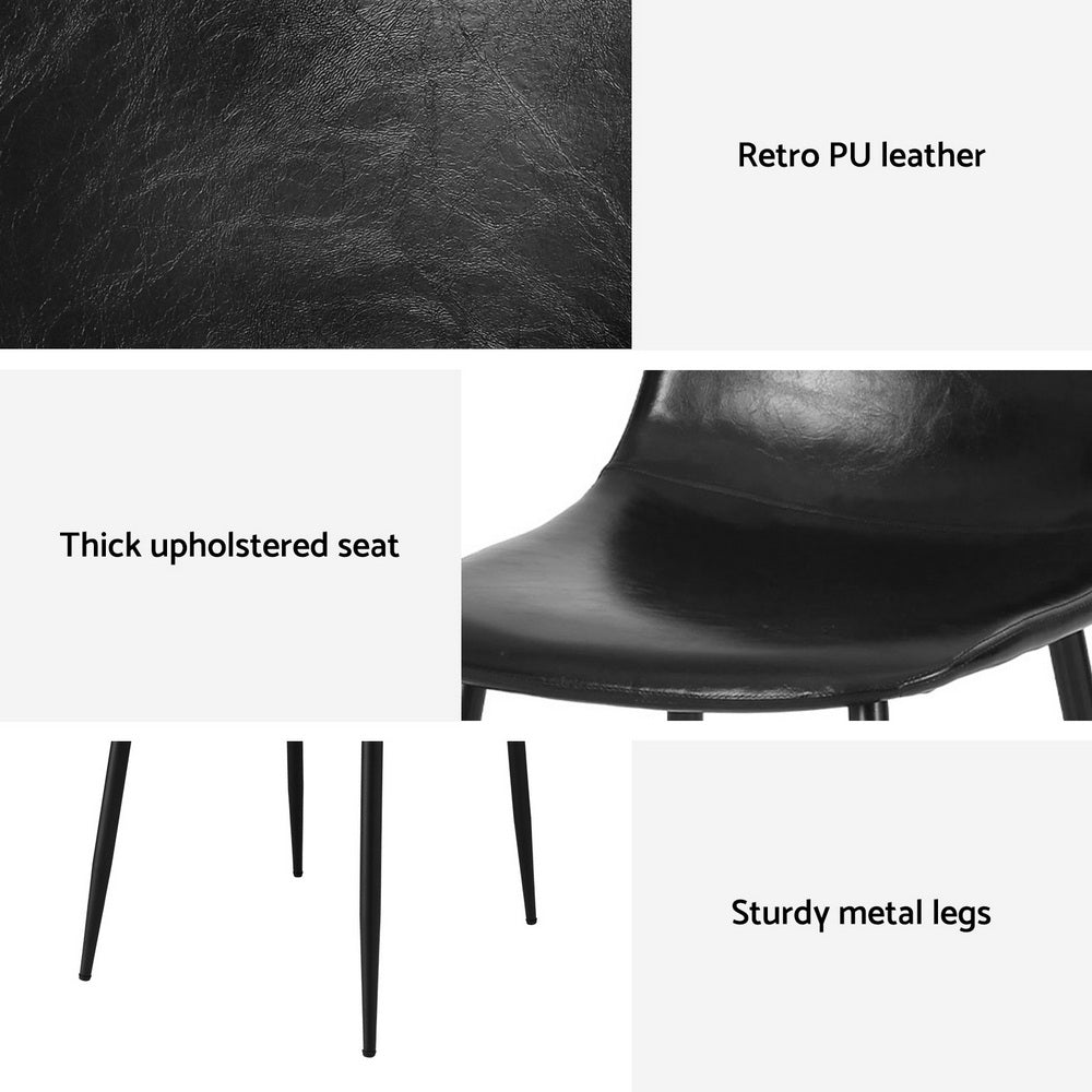 Artiss 2x Dining Chairs Retro PU Leather Kitchen Lounge Cafe Accent Chair Black - Image 6