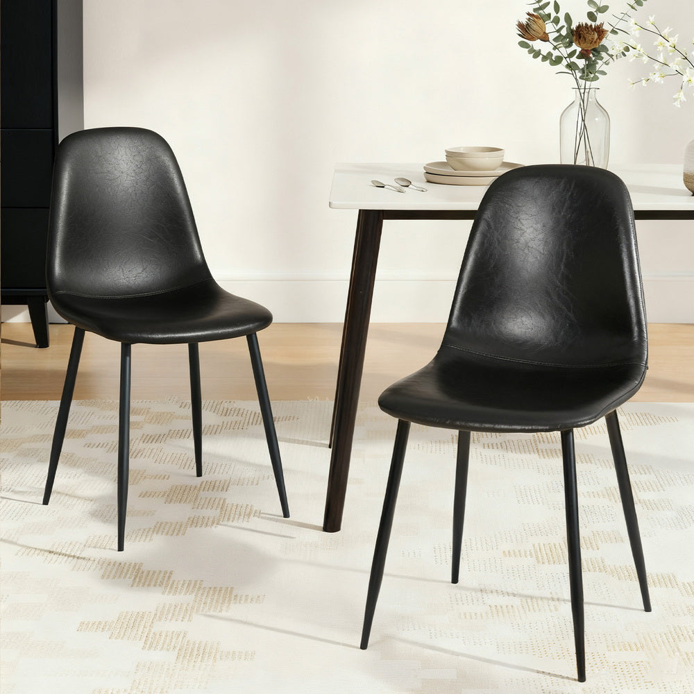 Artiss 2x Dining Chairs Retro PU Leather Kitchen Lounge Cafe Accent Chair Black - Image 7