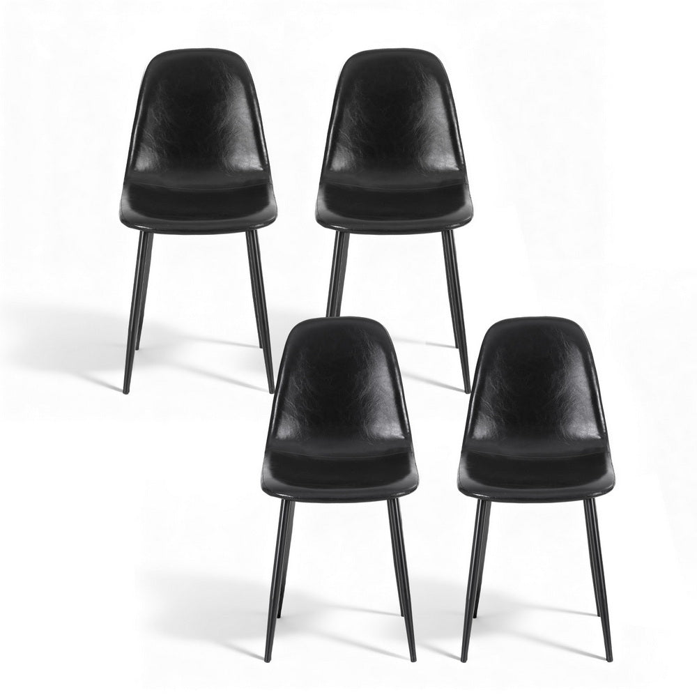 Artiss 4x Dining Chairs Retro PU Leather Kitchen Lounge Cafe Accent Chair Black - Image 3