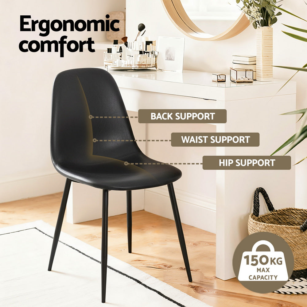 Artiss 4x Dining Chairs Retro PU Leather Kitchen Lounge Cafe Accent Chair Black - Image 4