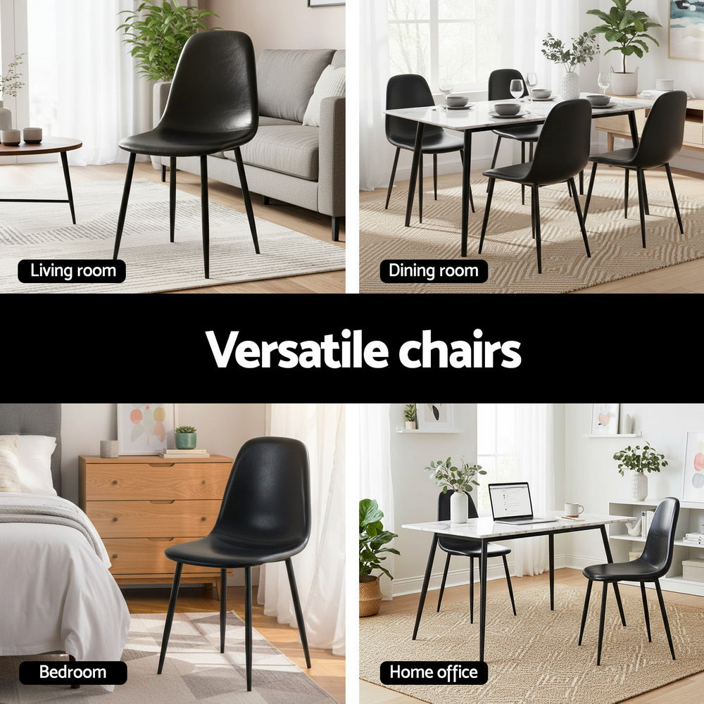 Artiss 4x Dining Chairs Retro PU Leather Kitchen Lounge Cafe Accent Chair Black - Image 5