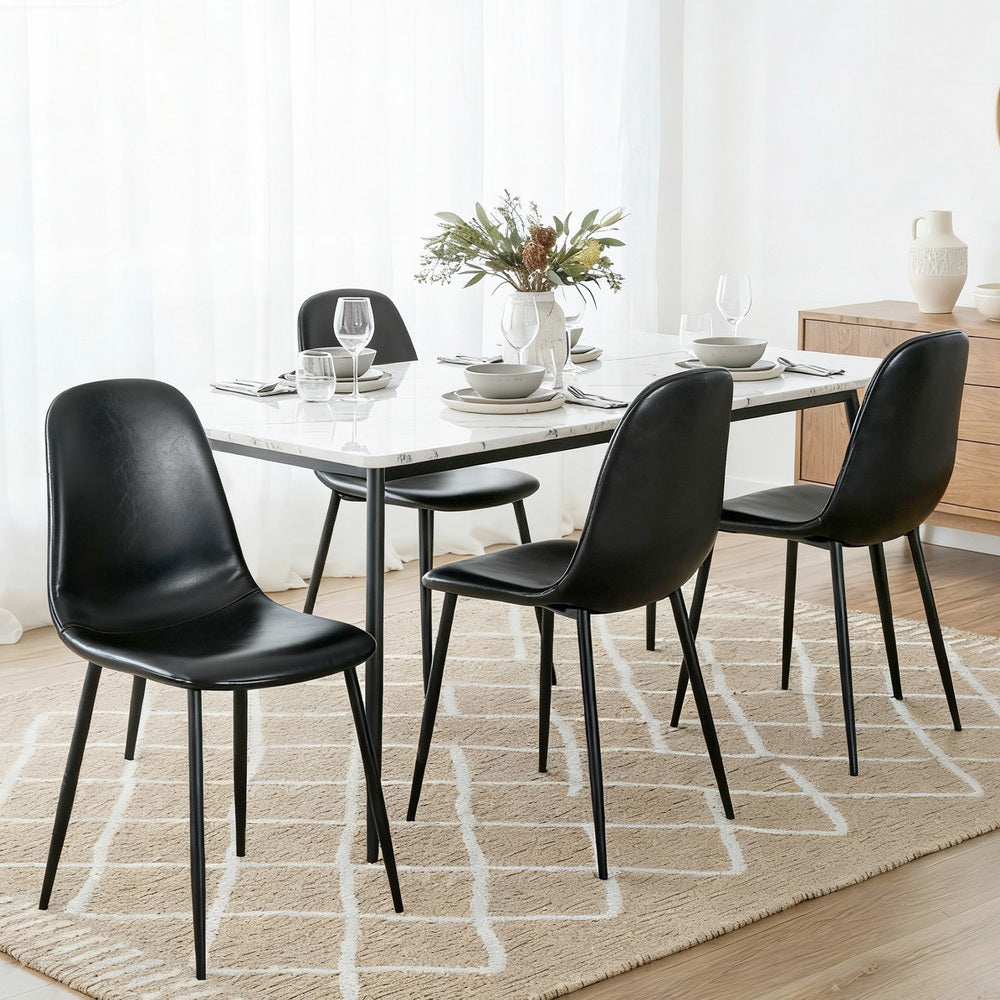 Artiss 4x Dining Chairs Retro PU Leather Kitchen Lounge Cafe Accent Chair Black - Image 7