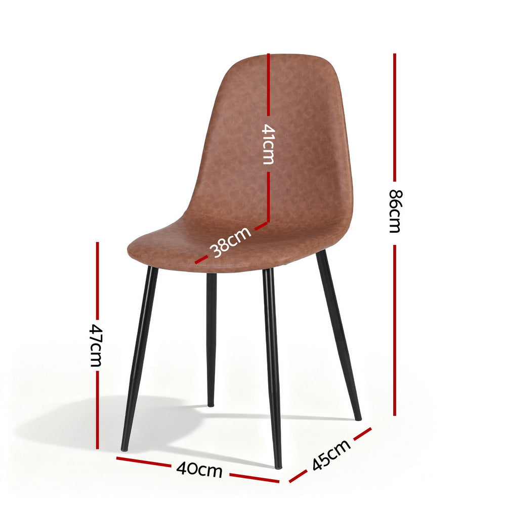 Artiss 2x Dining Chairs Retro PU Leather Kitchen Lounge Cafe Accent Chair Brown - Image 2