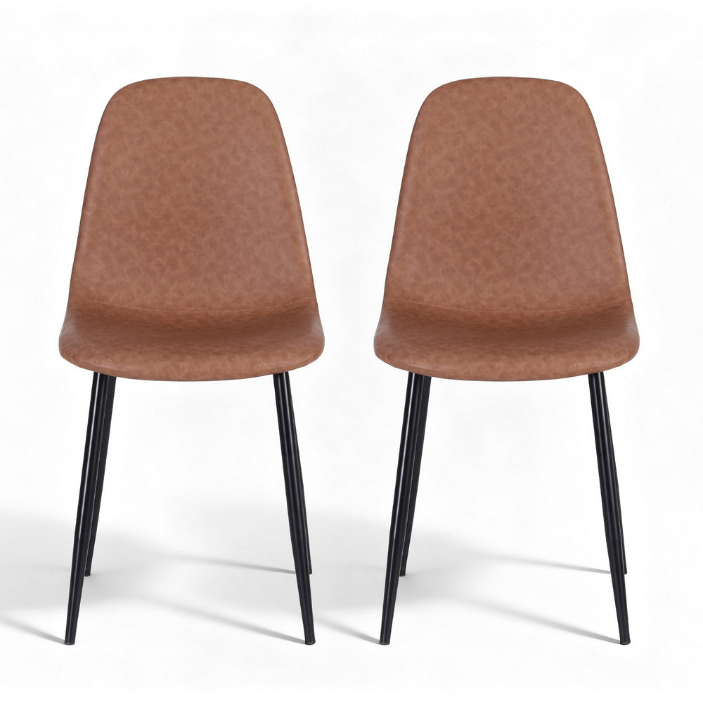 Artiss 2x Dining Chairs Retro PU Leather Kitchen Lounge Cafe Accent Chair Brown - Image 3