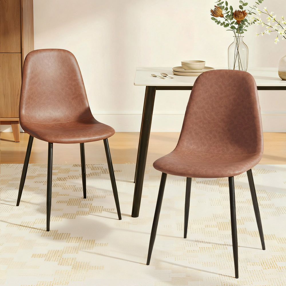 Artiss 2x Dining Chairs Retro PU Leather Kitchen Lounge Cafe Accent Chair Brown - Image 7