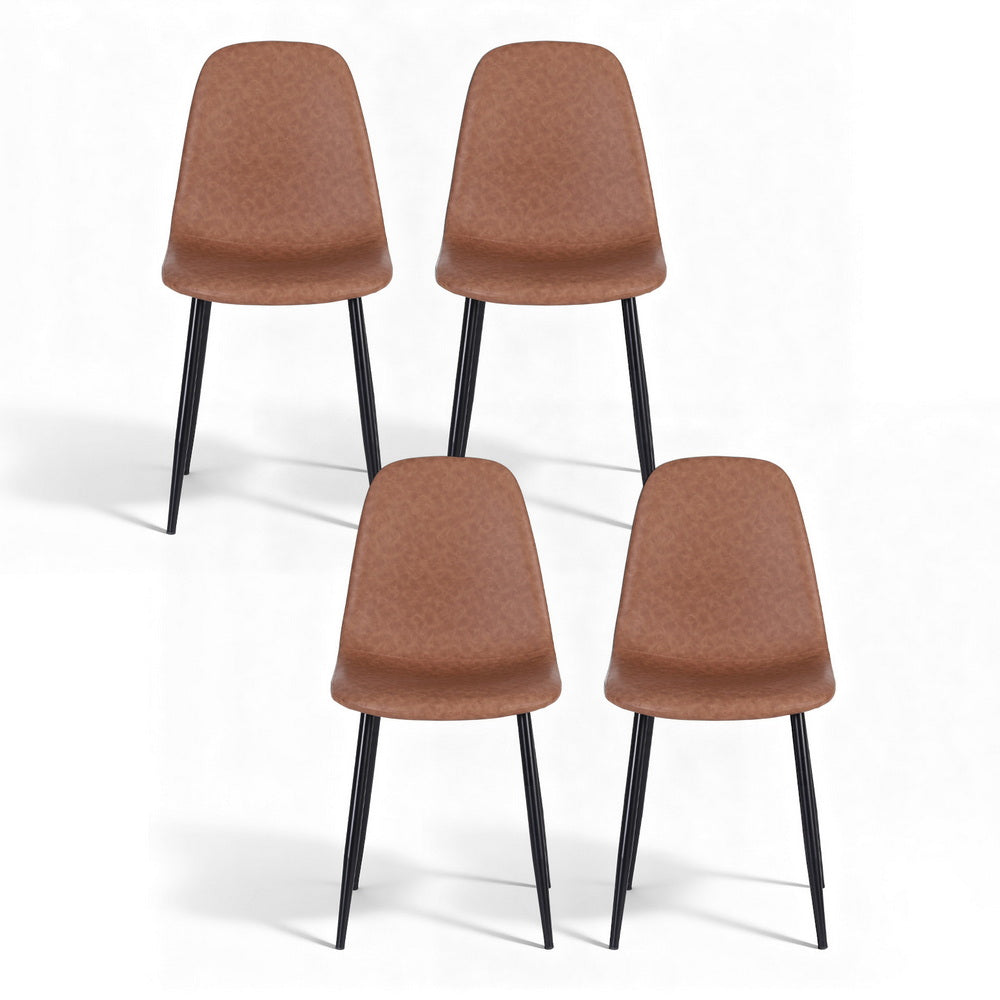 Artiss 4x Dining Chairs Retro PU Leather Kitchen Lounge Cafe Accent Chair Brown - Image 3