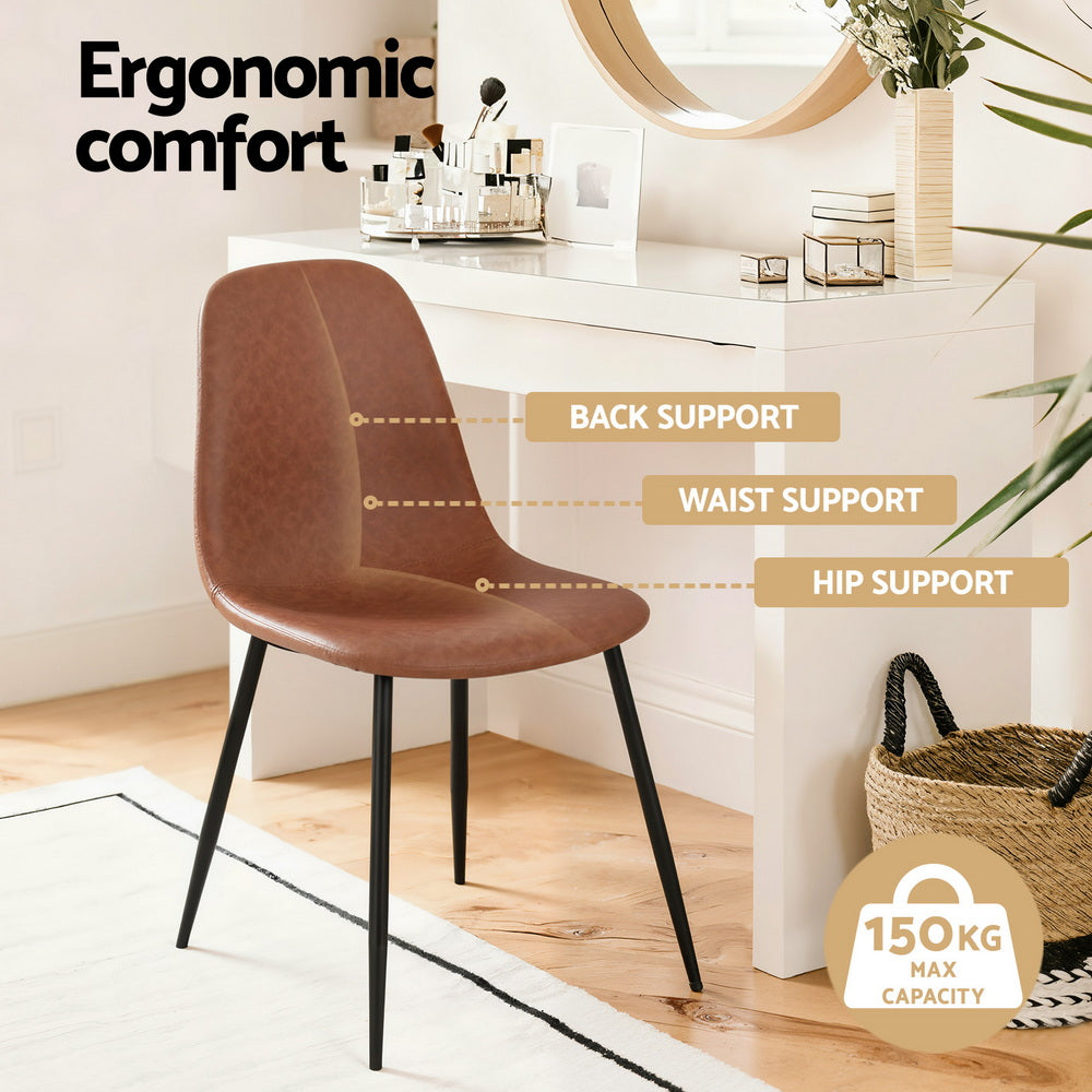 Artiss 4x Dining Chairs Retro PU Leather Kitchen Lounge Cafe Accent Chair Brown - Image 4