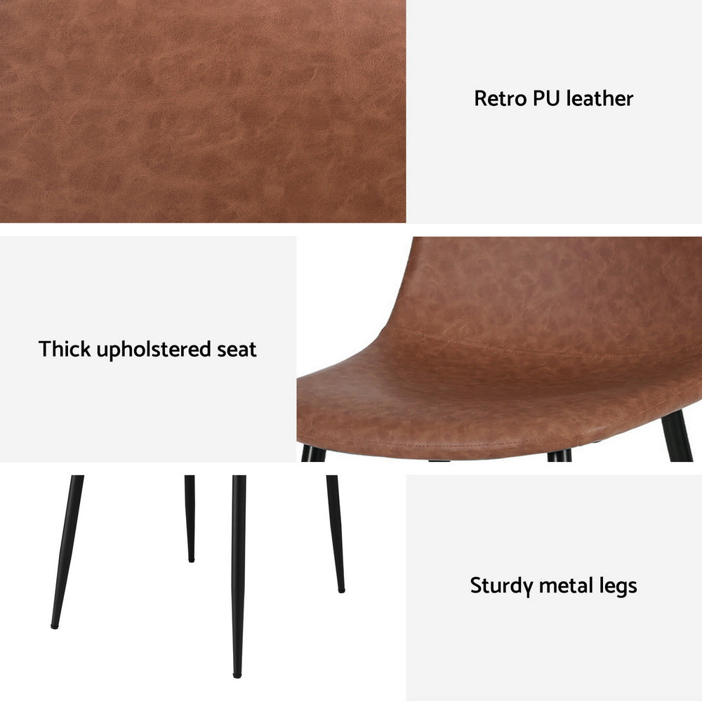 Artiss 4x Dining Chairs Retro PU Leather Kitchen Lounge Cafe Accent Chair Brown - Image 6