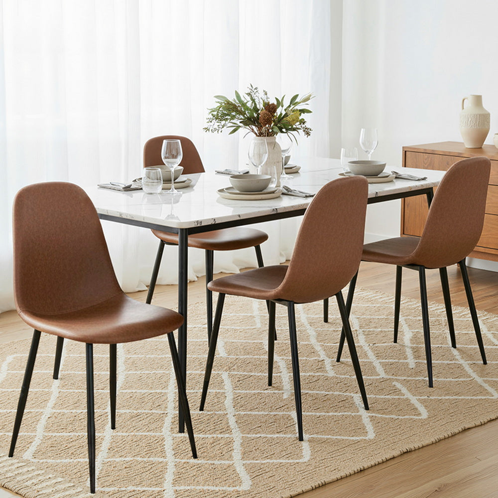Artiss 4x Dining Chairs Retro PU Leather Kitchen Lounge Cafe Accent Chair Brown - Image 7
