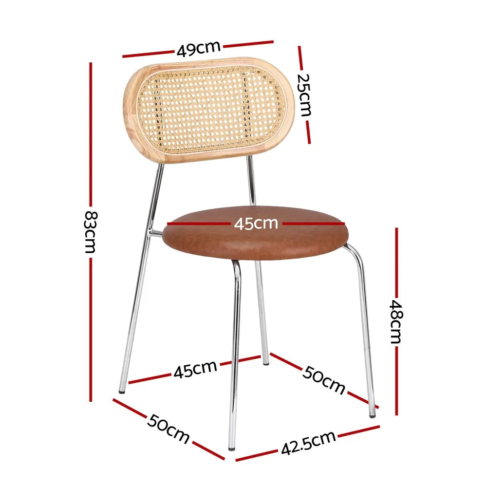 Artiss 2x Dining Chairs PU Leather Rattan Kitchen Lounge Cafe Accent Chair Brown - Image 2