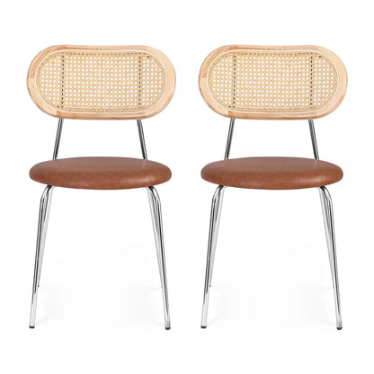 Artiss 2x Dining Chairs PU Leather Rattan Kitchen Lounge Cafe Accent Chair Brown - Image 3
