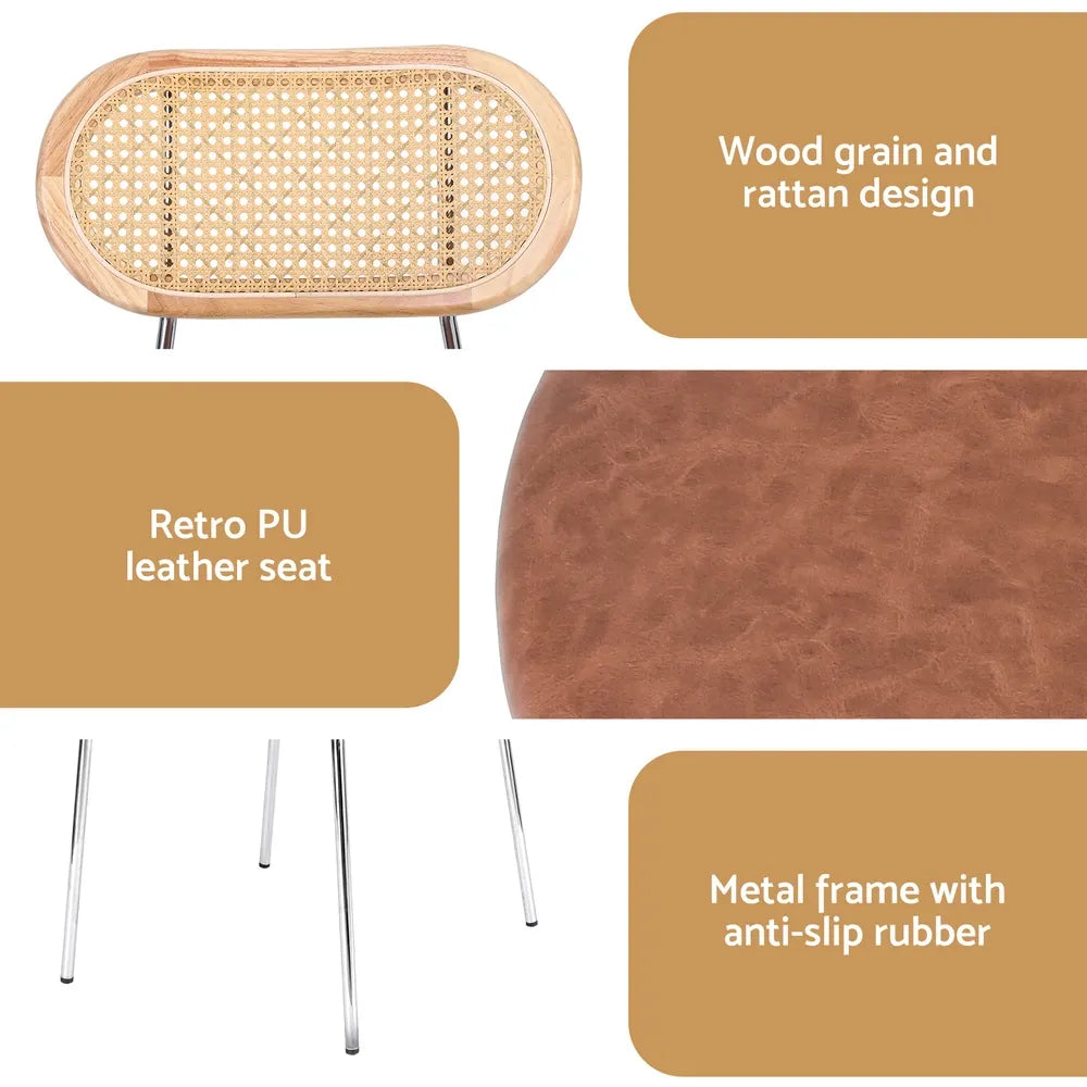 Artiss 2x Dining Chairs PU Leather Rattan Kitchen Lounge Cafe Accent Chair Brown - Image 6