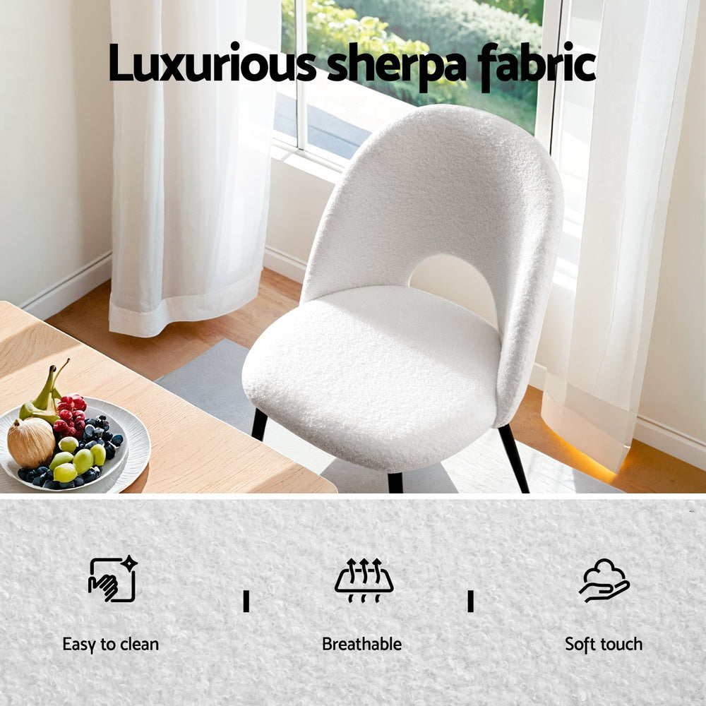 1 Set of 2 Artiss Dining Chair Boucle Sherpa - Image 5