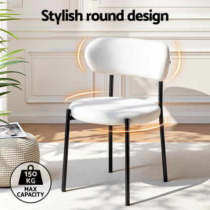 Artiss Dining Chairs Set of 2 Sherpa Boucle White - Image 4