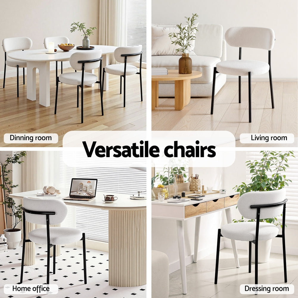 Artiss Dining Chairs Set of 2 Sherpa Boucle White - Image 5