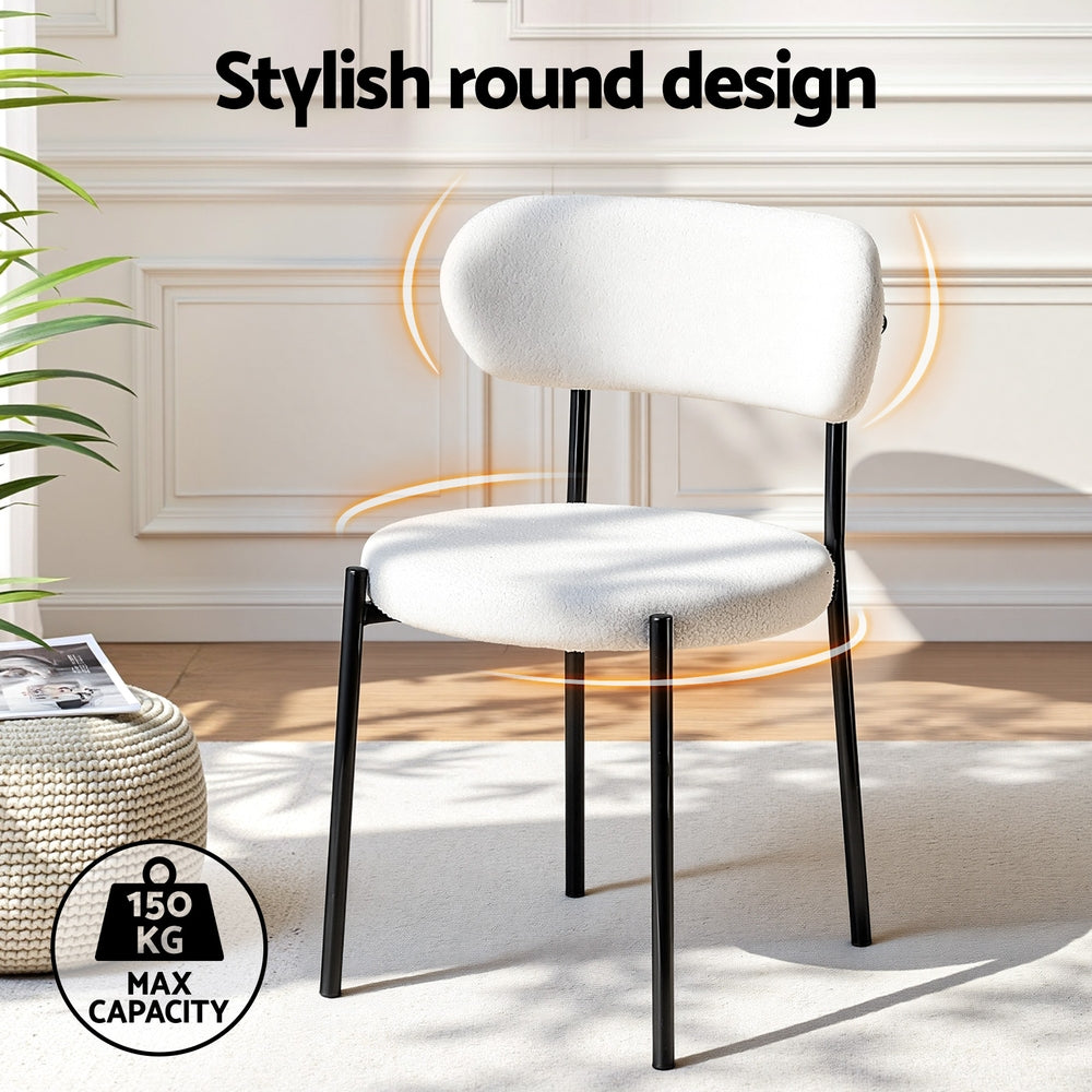 Artiss Dining Chairs Set of 4 Sherpa Boucle White - Image 4
