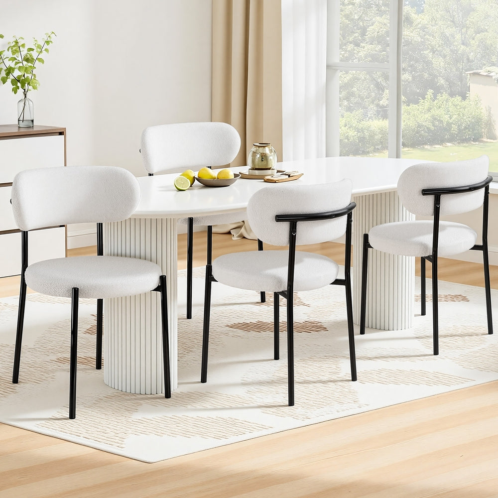 Artiss Dining Chairs Set of 4 Sherpa Boucle White - Image 7
