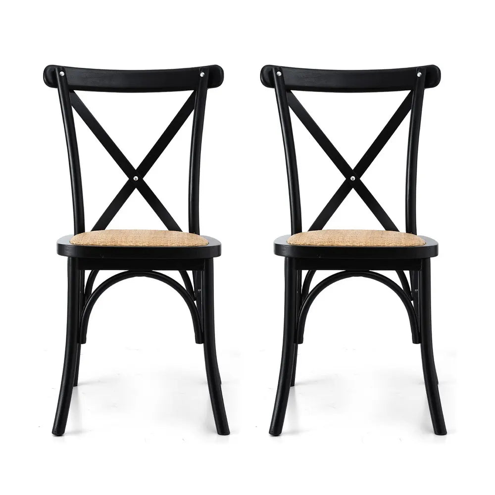 Artiss 2x Dining Chairs Rattan Wooden Kitchen Accent Chair Cafe Lounge Rubber Wood - Image 3