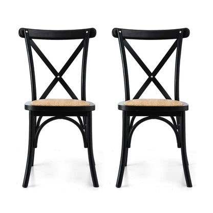 Artiss 2x Dining Chairs Rattan Wooden Kitchen Accent Chair Cafe Lounge Rubber Wood - Image 3