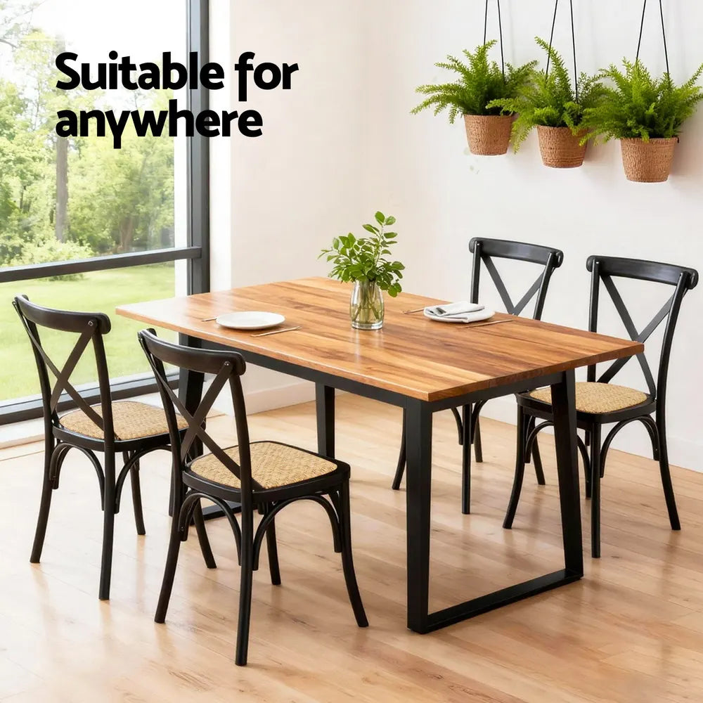 Artiss 2x Dining Chairs Rattan Wooden Kitchen Accent Chair Cafe Lounge Rubber Wood - Image 5