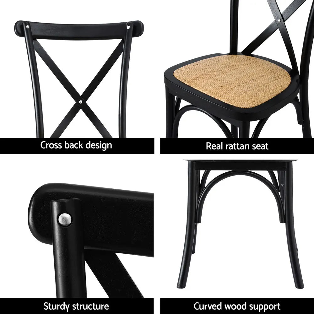 Artiss 2x Dining Chairs Rattan Wooden Kitchen Accent Chair Cafe Lounge Rubber Wood - Image 6