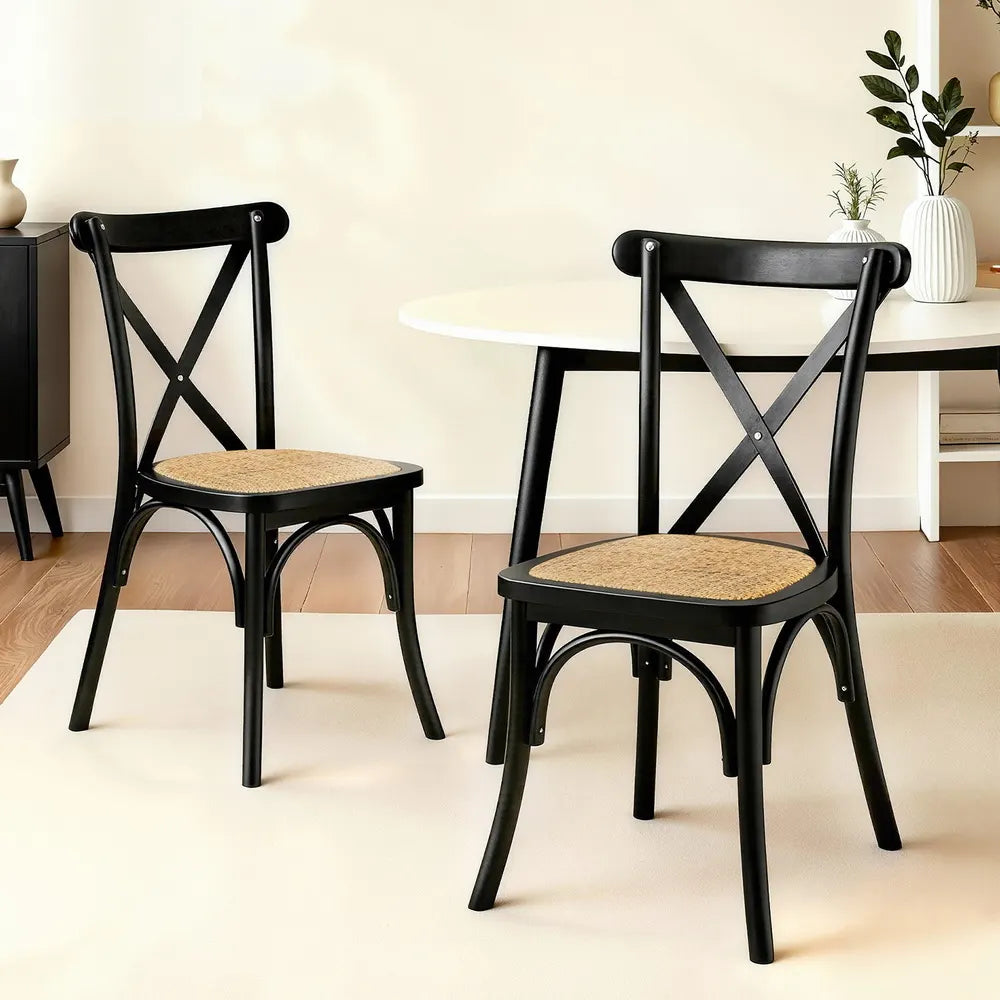 Artiss 2x Dining Chairs Rattan Wooden Kitchen Accent Chair Cafe Lounge Rubber Wood - Image 7