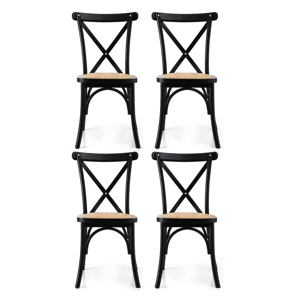 Artiss 4x Dining Chairs Rattan Wooden Kitchen Accent Chair Cafe Lounge Rubber Wood - Image 3