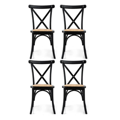 Artiss 4x Dining Chairs Rattan Wooden Kitchen Accent Chair Cafe Lounge Rubber Wood - Image 3