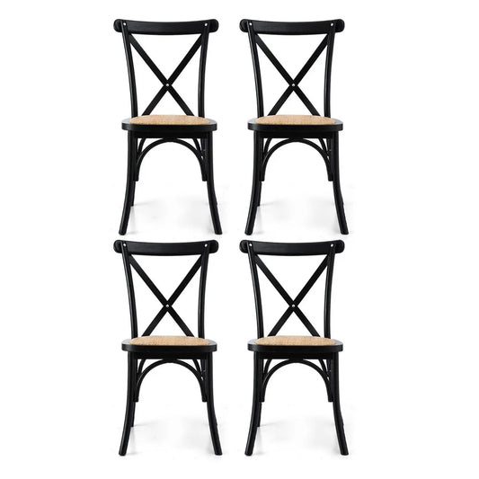 Artiss 4x Dining Chairs Rattan Wooden Kitchen Accent Chair Cafe Lounge Rubber Wood - Image 3