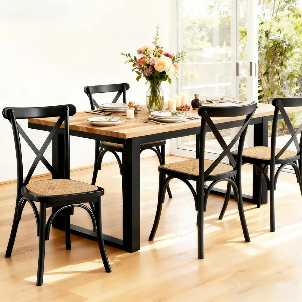 Artiss 4x Dining Chairs Rattan Wooden Kitchen Accent Chair Cafe Lounge Rubber Wood - Image 7