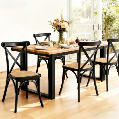 Artiss 4x Dining Chairs Rattan Wooden Kitchen Accent Chair Cafe Lounge Rubber Wood - Image 7