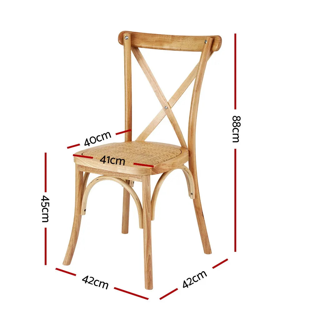 Artiss 2x Dining Chairs Rattan Wooden Kitchen Accent Chair Cafe Lounge Rubber Wood - Image 2