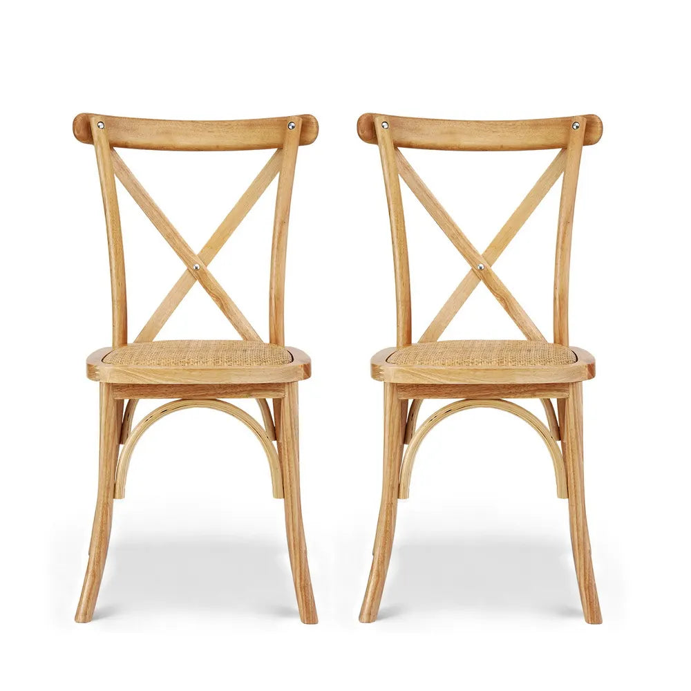 Artiss 2x Dining Chairs Rattan Wooden Kitchen Accent Chair Cafe Lounge Rubber Wood - Image 3