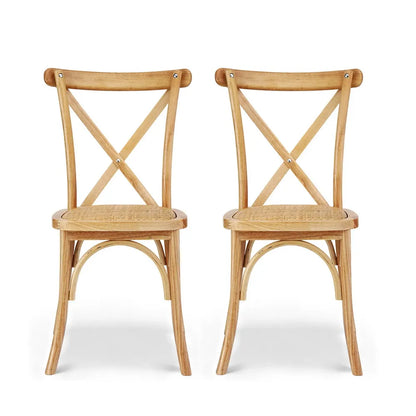 Artiss 2x Dining Chairs Rattan Wooden Kitchen Accent Chair Cafe Lounge Rubber Wood - Image 3