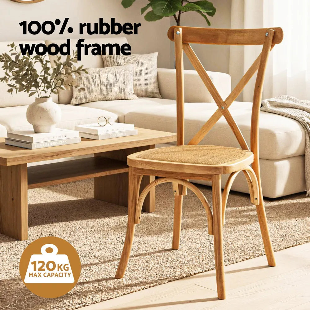Artiss 2x Dining Chairs Rattan Wooden Kitchen Accent Chair Cafe Lounge Rubber Wood - Image 4