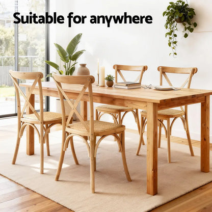 Artiss 2x Dining Chairs Rattan Wooden Kitchen Accent Chair Cafe Lounge Rubber Wood - Image 5