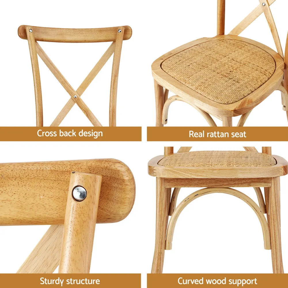 Artiss 2x Dining Chairs Rattan Wooden Kitchen Accent Chair Cafe Lounge Rubber Wood - Image 6