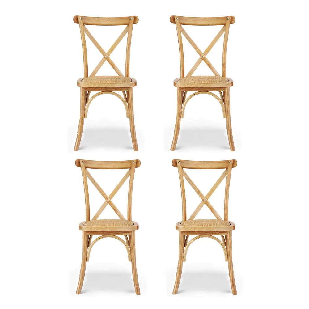 Artiss 4x Dining Chairs Rattan Wooden Kitchen Accent Chair Cafe Lounge Rubber Wood - Image 3
