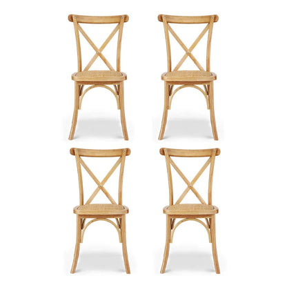Artiss 4x Dining Chairs Rattan Wooden Kitchen Accent Chair Cafe Lounge Rubber Wood - Image 3