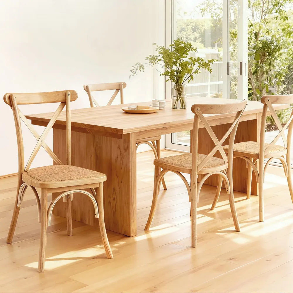 Artiss 4x Dining Chairs Rattan Wooden Kitchen Accent Chair Cafe Lounge Rubber Wood - Image 7