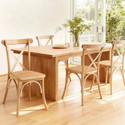 Artiss 4x Dining Chairs Rattan Wooden Kitchen Accent Chair Cafe Lounge Rubber Wood - Image 7