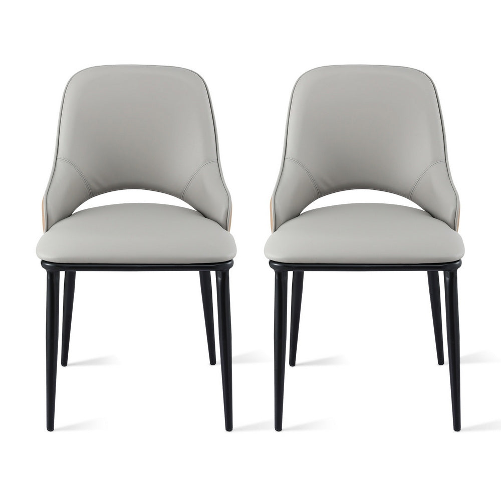 Artiss 2x Dining Chairs Hollow PU Leather Kitchen Lounge Cafe Accent Chair Grey - Image 3