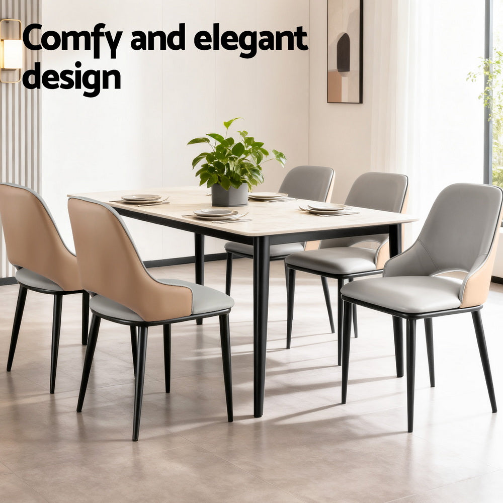 Artiss 2x Dining Chairs Hollow PU Leather Kitchen Lounge Cafe Accent Chair Grey - Image 5