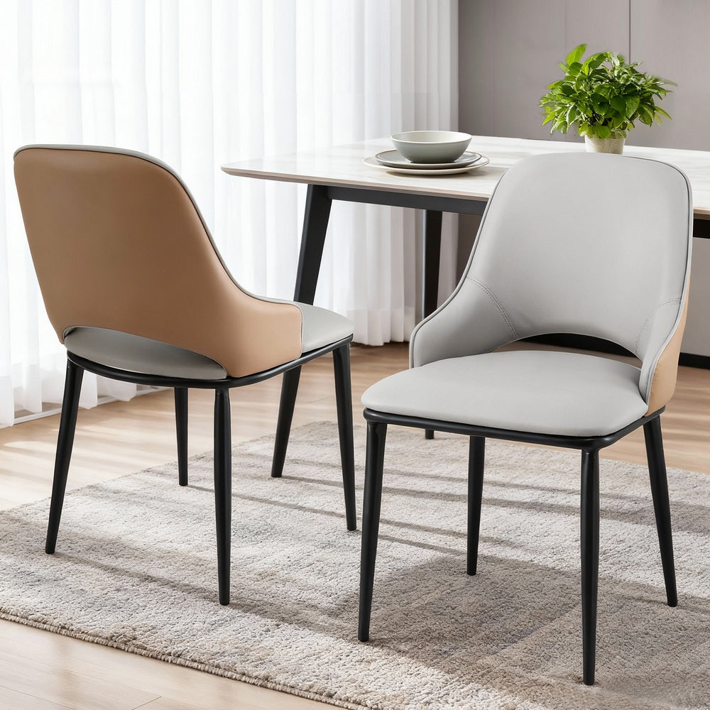 Artiss 2x Dining Chairs Hollow PU Leather Kitchen Lounge Cafe Accent Chair Grey - Image 7