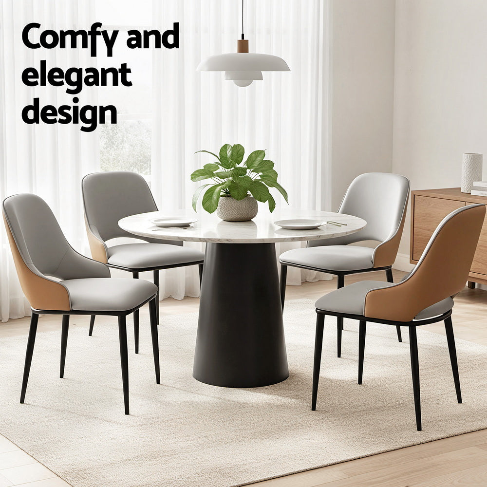 Artiss 4x Dining Chairs Hollow PU Leather Kitchen Lounge Cafe Accent Chair Grey - Image 5
