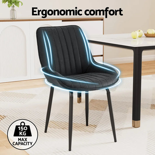 Artiss 4x Dining Chairs Retro PU Leather Kitchen Lounge Cafe Accent Chair Black - Image 4