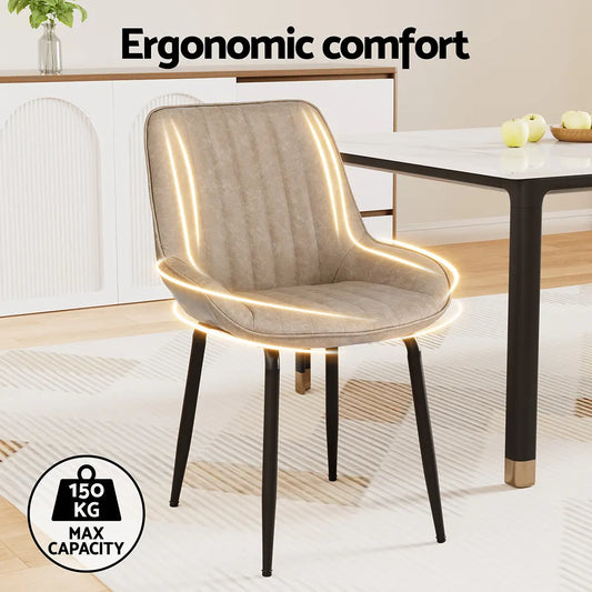 Artiss 4x Dining Chairs Retro PU Leather Kitchen Lounge Cafe Accent Chair Khaki - Image 4