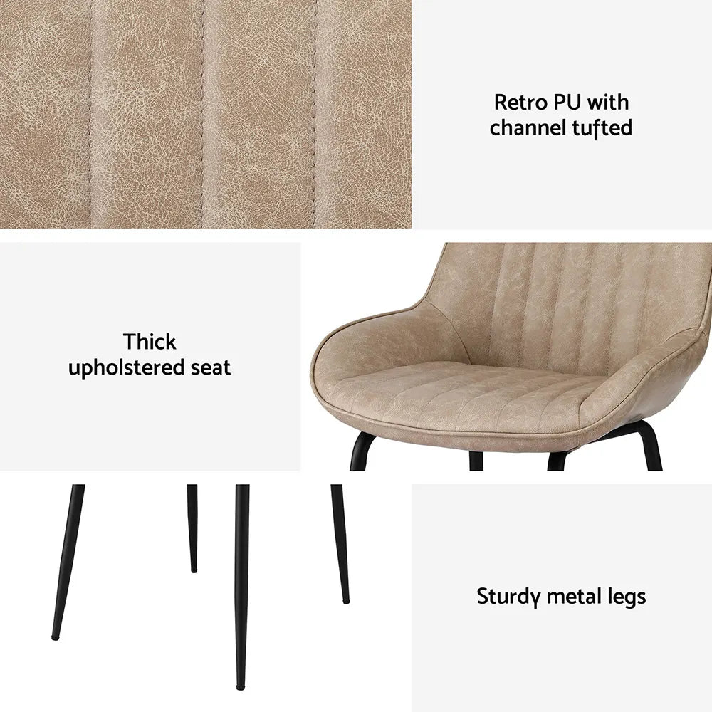 Artiss 4x Dining Chairs Retro PU Leather Kitchen Lounge Cafe Accent Chair Khaki - Image 6