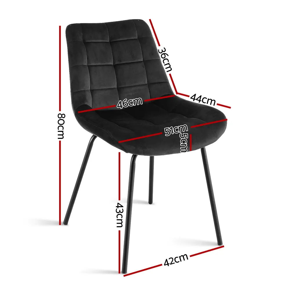 Artiss 2x Dining Chairs Velvet Tufted Kitchen Lounge Cafe Accent Chair Black - Image 2